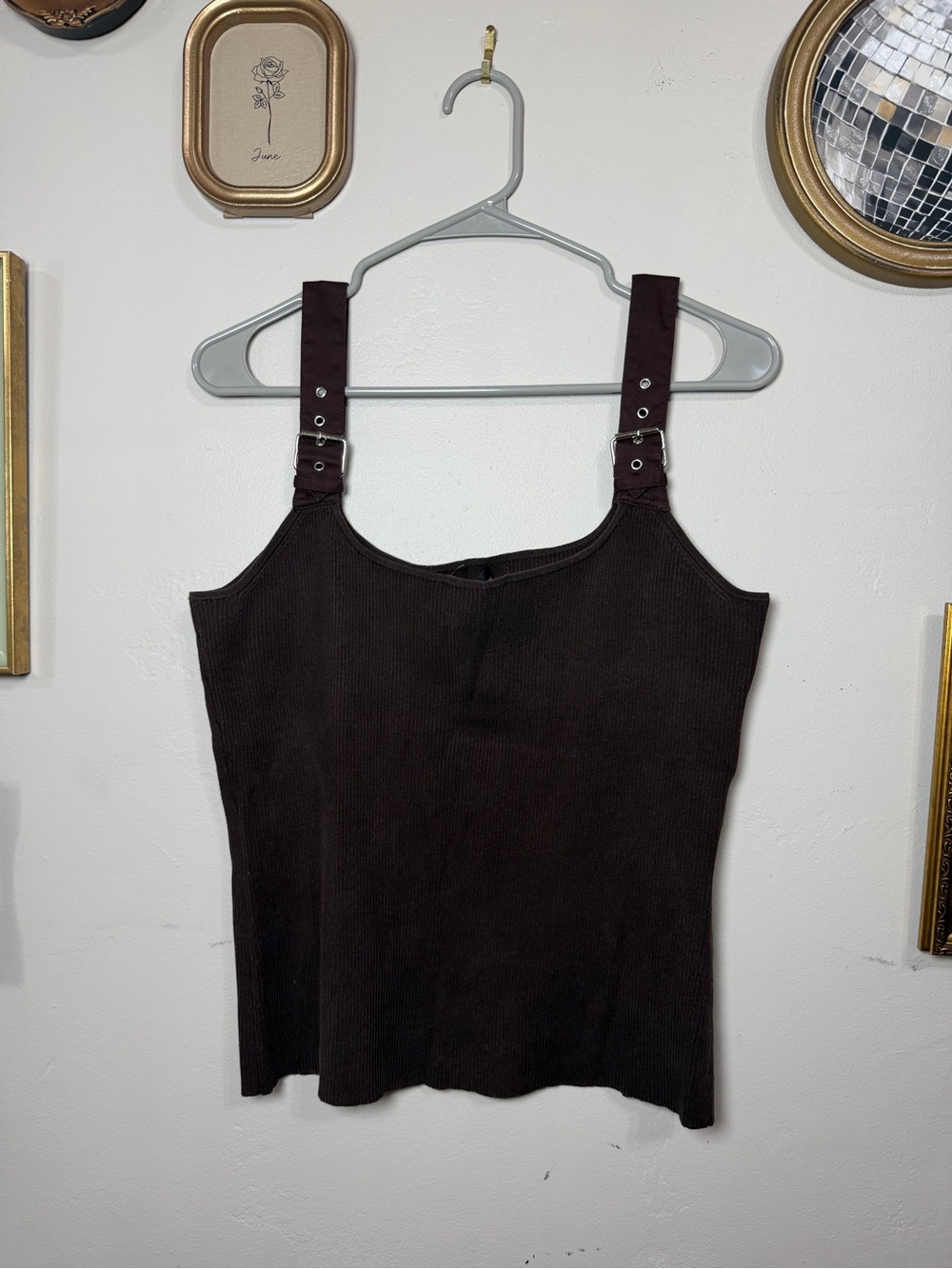 Spenser Jeremy Dark Brown Ribbed Tank with Adjustable Buckle Straps
